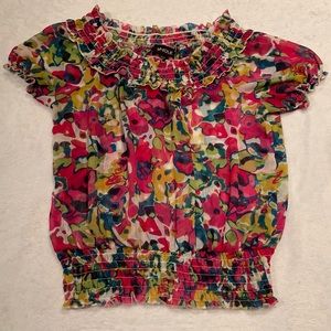 Women’s Unique Spectrum Multi Color Top With Ruffle Trim Size Medium